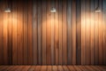 Wooden wall backdrop is accentuated by a striking spotlight