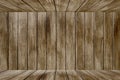 wooden wall background texture vertical pattern and floor in dark brown vintage tone color Royalty Free Stock Photo