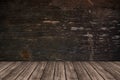 Wooden wall and floor in perspective view, grunge background. for put product on the floor,. Royalty Free Stock Photo