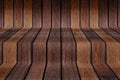 Wooden wall and floor in perspective view, grunge background. for put product on the floor. Royalty Free Stock Photo