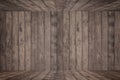 Wooden wall and floor in perspective view, grunge background. for put product on the floor,. Royalty Free Stock Photo