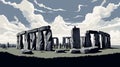 Wooden Wall Illustration Of Stonehenge In The Style Of Aaron Douglas