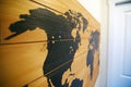 Wood wall map with pins Royalty Free Stock Photo