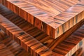 Wooden wall panels. Rosewood fineline veneer wall panels in the spray booth. Furniture manufacturing Royalty Free Stock Photo