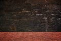 Wooden wall and red brick floor in perspective view, grunge back Royalty Free Stock Photo