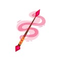 Wooden wand decorated with precious stones. Magic stick with pink dust. Witchcraft theme. Flat vector icon Royalty Free Stock Photo