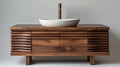 Wooden washbasin with washbasin in the bathroom.