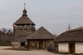 Wooden watchtower in the national reserve `Zaporizhzhia Sich` on the island of Khortytsia in Zaporizhzhia. Ukraine