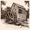 Wooden water mill.