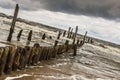 Wooden waterbreaks - Rewal Poland. Royalty Free Stock Photo