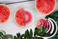 Wooden watermelon. Children`s wooden rainbow. Zero waste toys Royalty Free Stock Photo