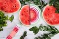 Watermelon made from natural material. Wooden watermelon Royalty Free Stock Photo