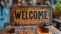 Wooden welcome sign.