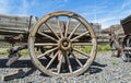 A wooden wheel on an antique horse-drawn wagon Royalty Free Stock Photo