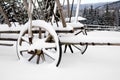 Wooden wheel carriage in snow Royalty Free Stock Photo