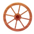 Wooden wheel in cartoon style, textured and detailed isolated on white background. Wild west ui asset, rustic, rural Royalty Free Stock Photo