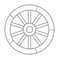 Wooden wheel outline vector icon.Outline vector illustration wagon. Isolated illustration of wooden wheel of wagon icon Royalty Free Stock Photo