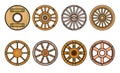 Wooden wheel vector color set icon.Vector illustration cart of wheel. Isolated color icon cartwheel for wagon on white background Royalty Free Stock Photo