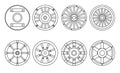 Wooden wheel vector line set icon.Vector illustration cart of wheel. Isolated line icon cartwheel for wagon on white Royalty Free Stock Photo