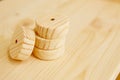 Wooden wheels from a toy car close-up Royalty Free Stock Photo