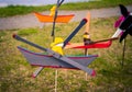 Wooden whirligig fisherman and boat