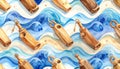 Wooden Whistles on Watercolor Waves Royalty Free Stock Photo