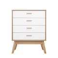 Wooden white chest of drawers front view isolated on white