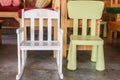 Wooden chairs for kids at hotel lobby for reception Royalty Free Stock Photo