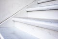 Wooden white staircase close up view. Detail of rural house. Royalty Free Stock Photo