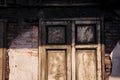 The wooden window is on an old brick wall. Royalty Free Stock Photo