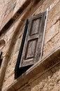 A wooden window in a building