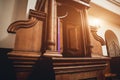 Wooden window of confessional box at church Royalty Free Stock Photo