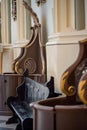 Wooden window of confessional box at church Royalty Free Stock Photo