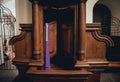 Wooden window of confessional box at church Royalty Free Stock Photo