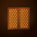 Wooden window frame with islamic pattern. soft light. illustration Royalty Free Stock Photo