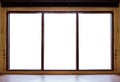 Wooden window frames with desk, on white background