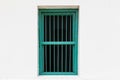 Wooden window frames with green bars isolated on a white blackground Royalty Free Stock Photo