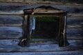 Wooden window of an old bath in the village in the summer on the rest of the Russian bath on black Royalty Free Stock Photo