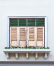 Wooden Window And Red Flowers Royalty Free Stock Photo