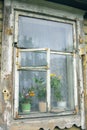 Wooden window in a residential building in Lithuania