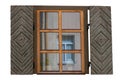 Wooden window with shutters isolated exterior side Royalty Free Stock Photo