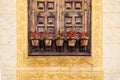 Wooden window with stucco decoration in La Orotava, Tenerife, Spain Royalty Free Stock Photo