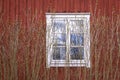A wooden window of a typical Swedish hut with the typical Falu red Royalty Free Stock Photo