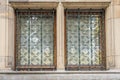 Wooden windowframe with classic designed metal grid