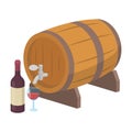 Wooden wine barrel icon in cartoon style isolated on white background. France country symbol stock vector illustration. Royalty Free Stock Photo