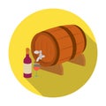 Wooden wine barrel icon in flat style isolated on white background. France country symbol stock vector illustration. Royalty Free Stock Photo