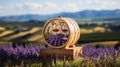 Wooden Wine Barrel In Lavender Field: A Delicate Juice In Nature\'s Embrace