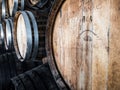 Wooden wine barrels in Quinta do Piloto, Setubal wine region, Portugal