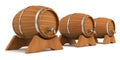 Wooden wine barrels with valve taps