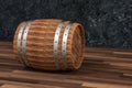Wooden winery barrel with dark rust background, 3d rendering